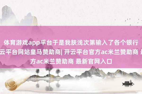 体育游戏app平台于是我肤浅次第输入了各个银行卡的密码-开云平台网站皇马赞助商| 开云平台官方ac米兰赞助商 最新官网入口